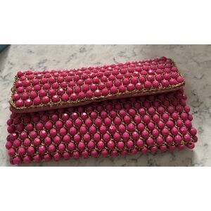 Vintage Pink Beaded Clutch Barbie core Made In Italy